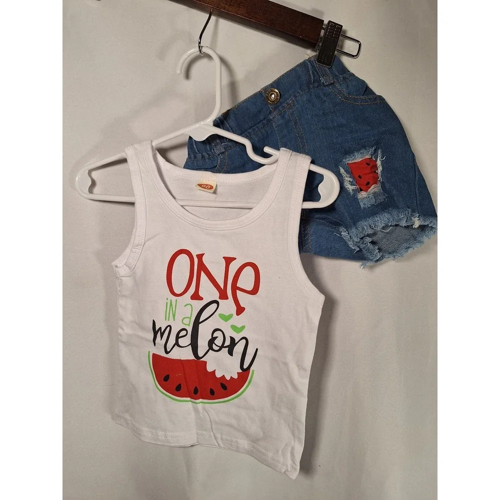 Kids One in a Melon Tank Top Denim Shorts Outfit Set Toddler‎
